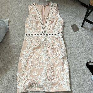 White and light link pink lace dress